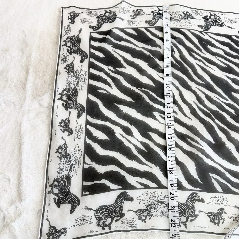 Burmel Vintage Silk Scarf Zebra Print Black & White 22 Inch Square